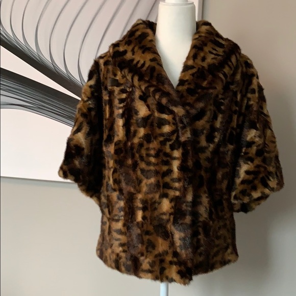 Calvin Klein faux fur leopard brown black coat - Picture 6 of 9